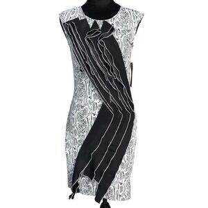 Samuel Dong Womens Small Black White Snake‎ Print Sheath Dress Ruffled Accent